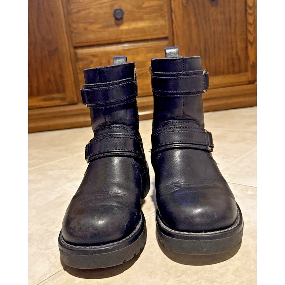 Harley-Davidson Black Leather Motorcycle Riding Biker Boots Zip Up Woman Sz 8.5 - Picture 4 of 7